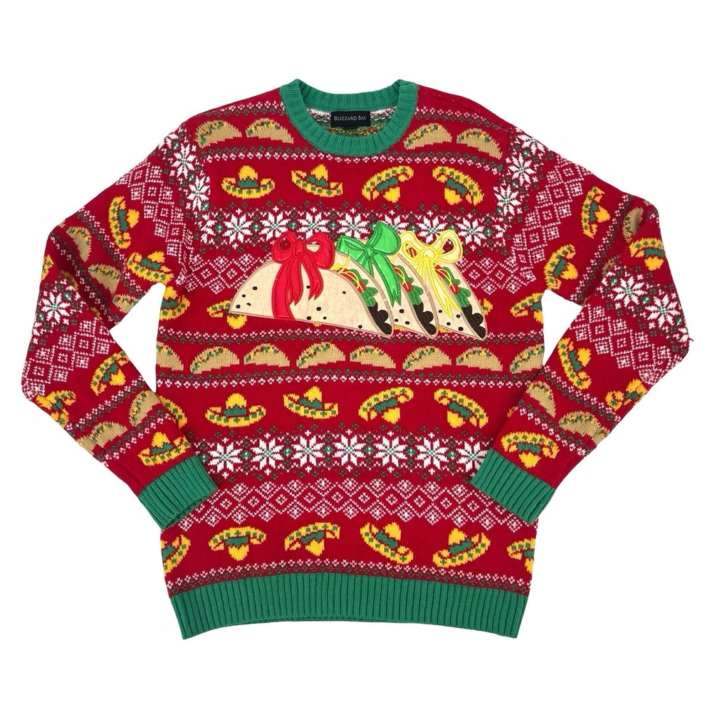 Blizzard Bay Ugly Christmas Sweater M Taco Sombrero Mexican Fiesta Holiday 3D